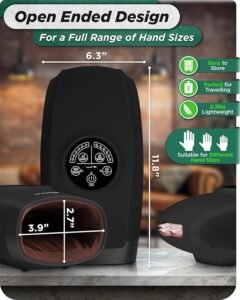 Hand in palm massager showing compression massage and heat therapy features for targeted pain relief and improved circulation.