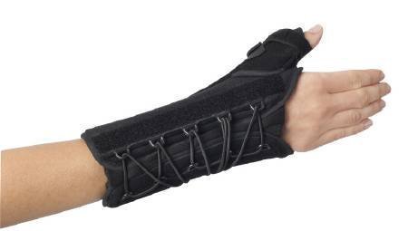 Nighttime thumb and wrist brace providing firm support to reduce pain and swelling while sleeping